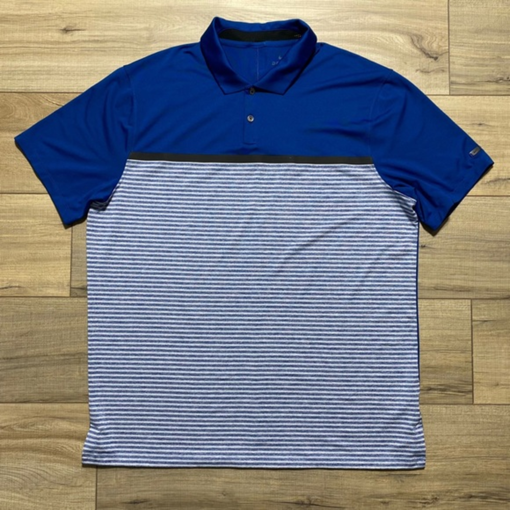 Nike Tiger Woods Collection Mens Vapor Golf Polo Striped Color Block Size L Blue